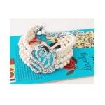 滿鑽牡丹花白色四排珍珠韓國款式手鏈(5395)
